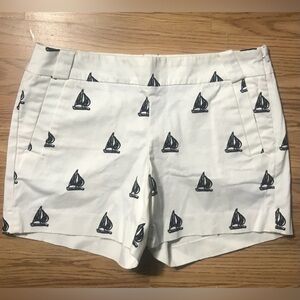 J Crew White 5” inch Boat Print Shorts Size 8 Stretch Cotton NWOT